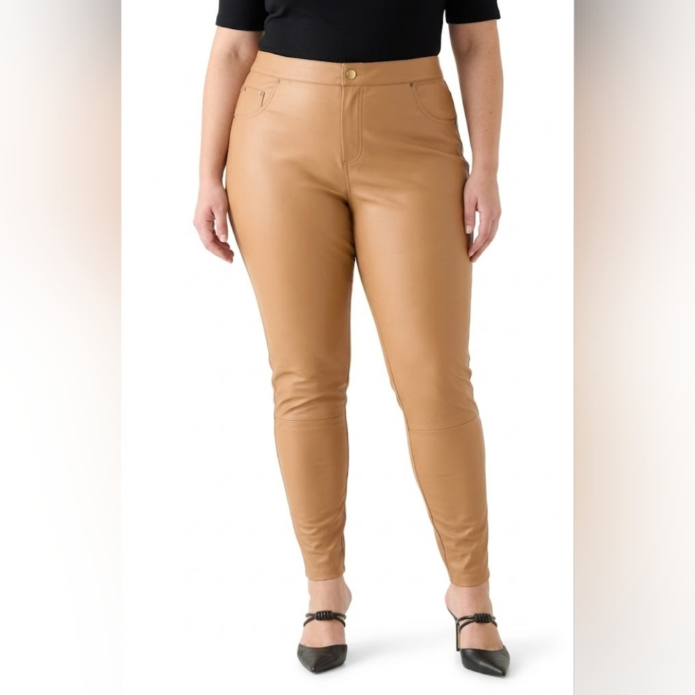HUE Camel Faux Leather Pants